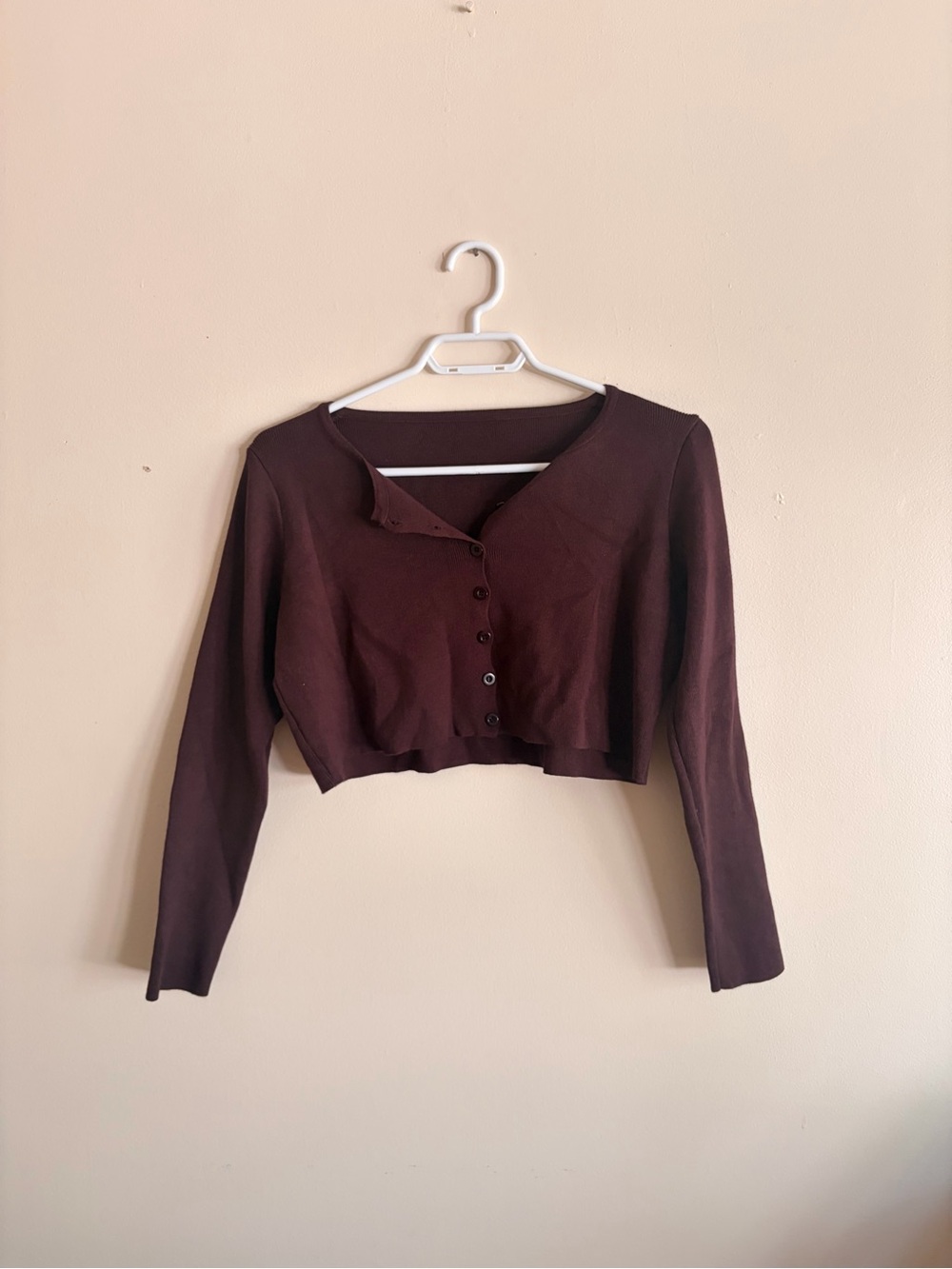 Vintage Cropped Button-Up Long Sleeve Top - Dark Brown
